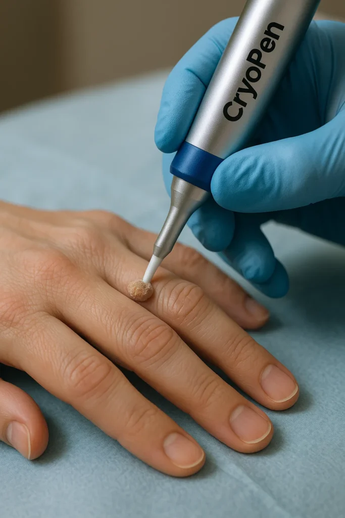 example of cryopen wart removal Lincolnshire treatment on a persons finger