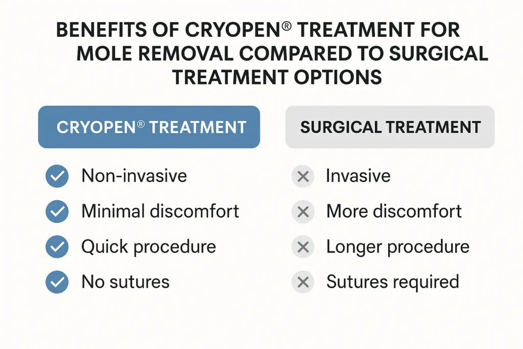 Table to show the benefits of getting moles removed Lincolnshire from LA LIPO