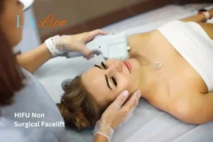 Woman having Hi-Fu to reduce wrinkles Lincolnshire.