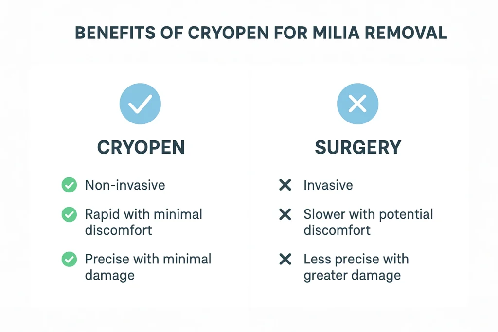Benefits of cryopen for milia removal Lincolnshire compared to surgical treatments.