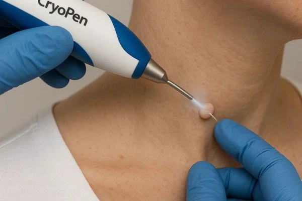 Person receiving cryotherapy Lincolnshire for skin tag removal
