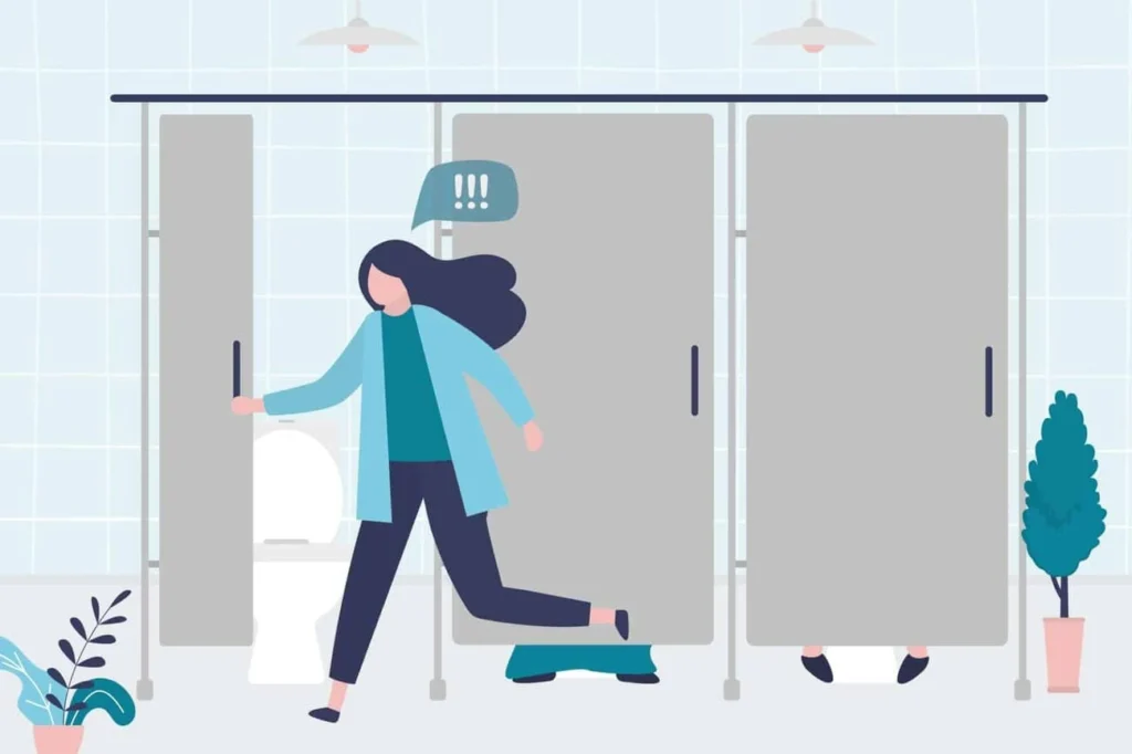 graphic of Urine incontinence Lincolnshire woman running to the toilet.